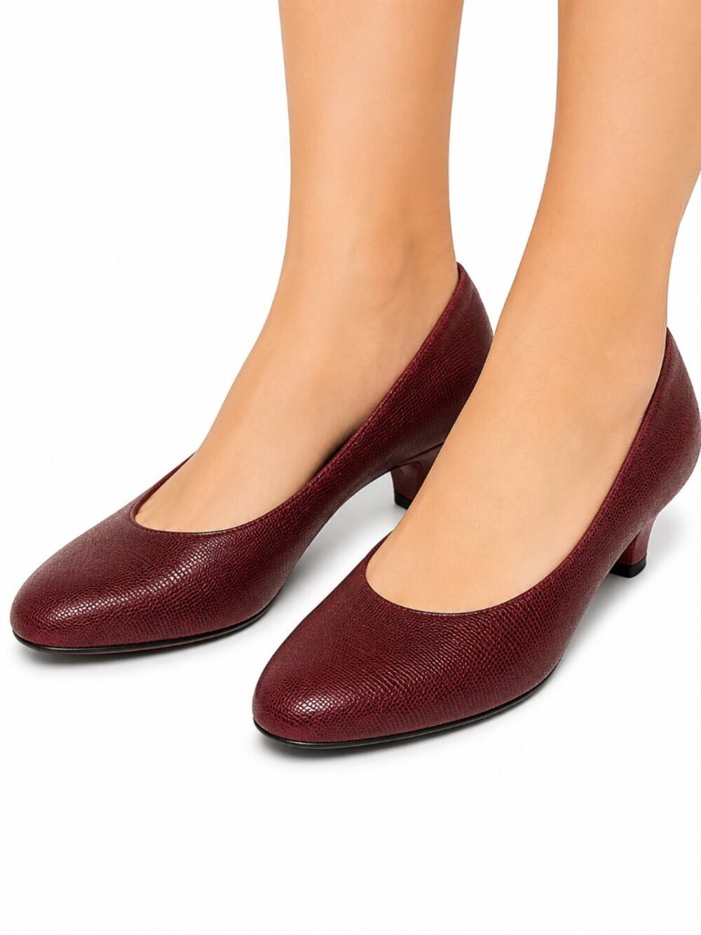 Hotter Comfort Concept Women's Wine Textured Leather Low Heel Pumps - 7